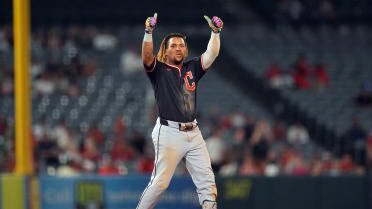 Jose Ramirez flashing thumbs up after his go-ahead double.