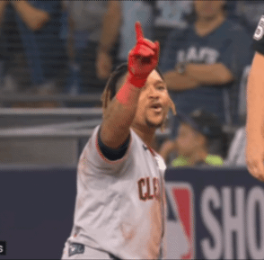 José Ramírez waggling his finger to say NO.